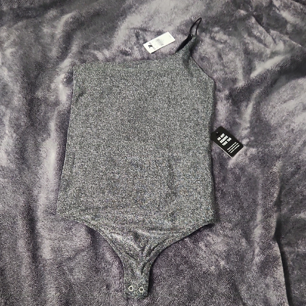 Metallic Gray One-Shoulder Bodysuit